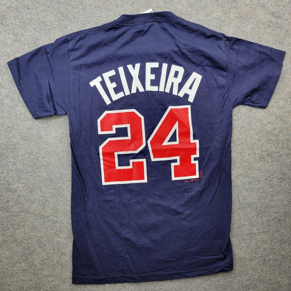Atlanta Braves Shirt Mens Small Blue MLB Baseball Majestic Mark Teixeira 24 Tee
